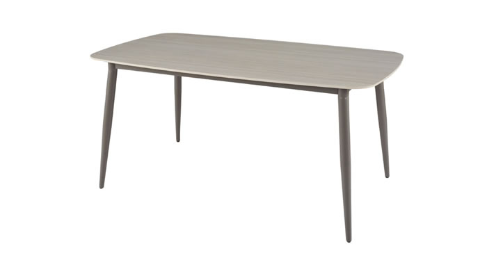 Solo dining table with latte ceramic top and warm brown powder coated legs